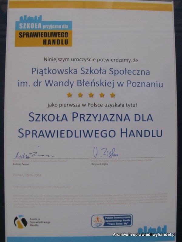 Pierwsza w Polsce Szkoła Przyjazna dla Sprawiedliwego Handlu